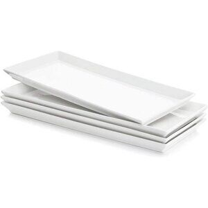 Rectangular Porcelain Platters, Serving Trays for Parties - 13.8 Inch, Set of 4